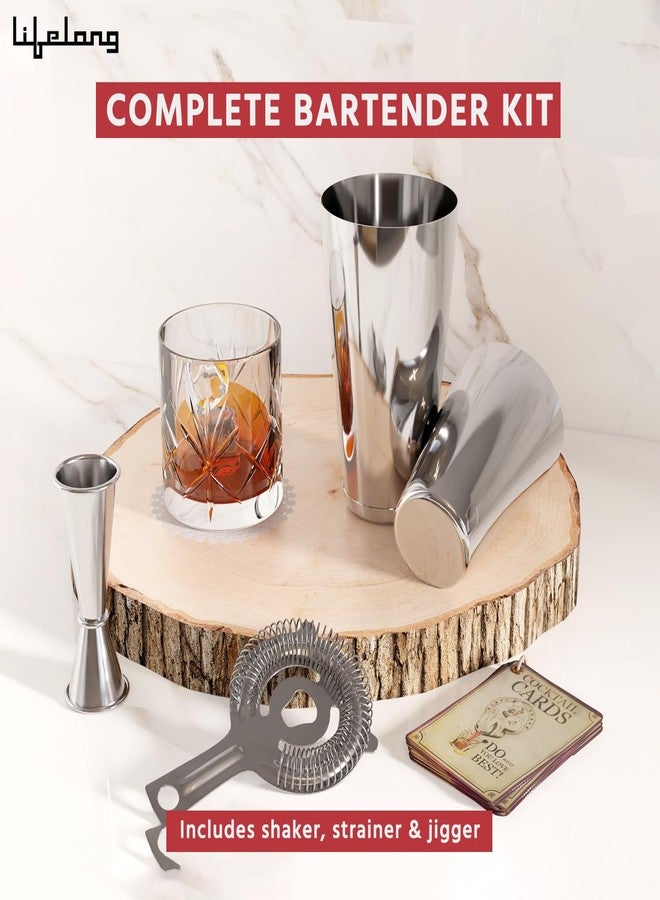 Lifelong 5-Piece Bar Set | Stainless Steel Cocktail Set | Bar Accessories for Home | Includes Cocktail Shaker, Strainer, Jigger, Japanese Jigger Bar Set | Mini Bar Kit for Gifting (Chrome) - Image 3